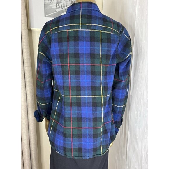 LL Bean Women's Plaid Slightly Fitted Flannel Shirt Medium Green Red Blue Cotton - Picture 2 of 8